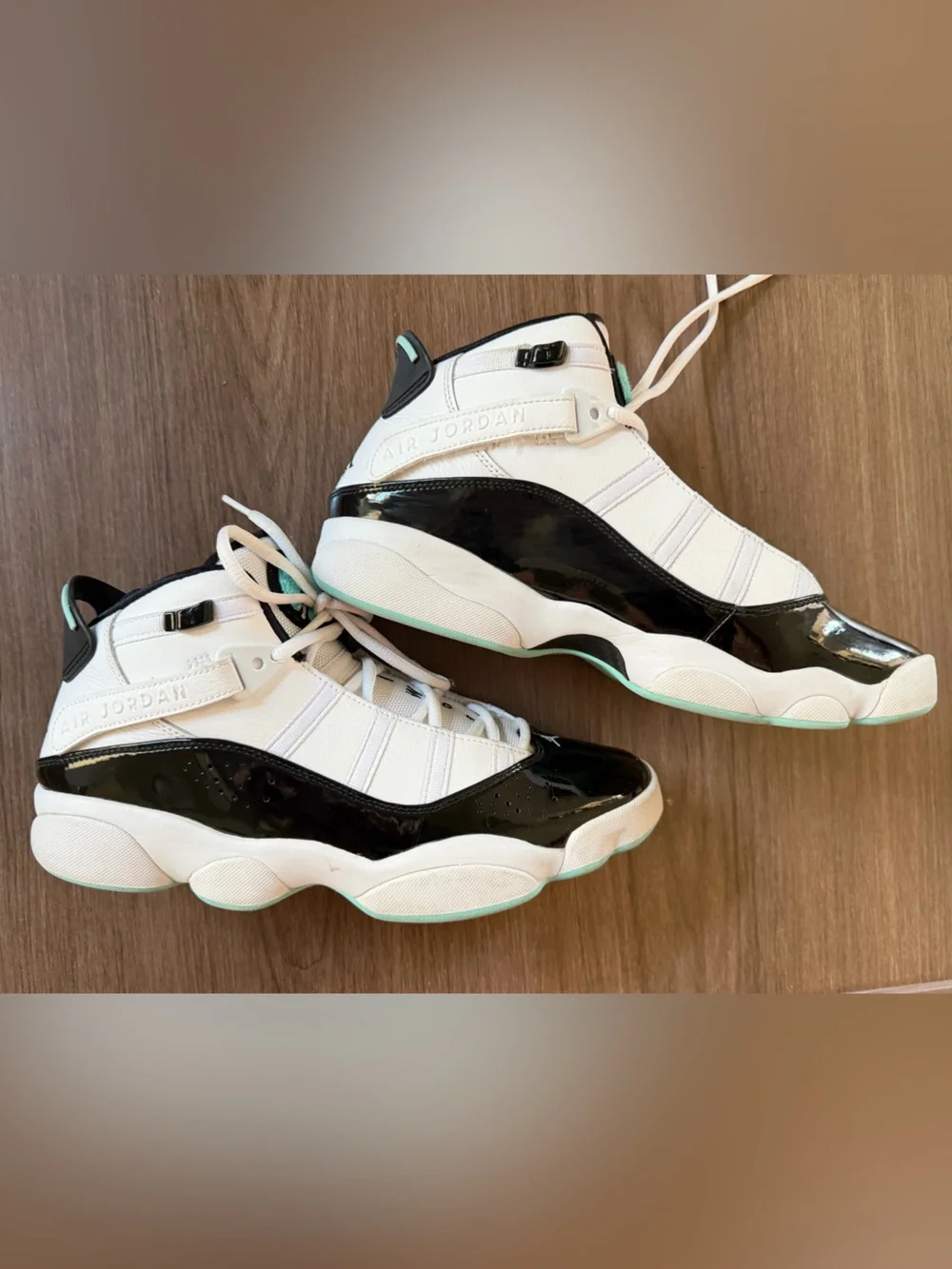 Nike Jordan 6 Rings Men Basketball Sneakers in White, Black & Teal size 9.5